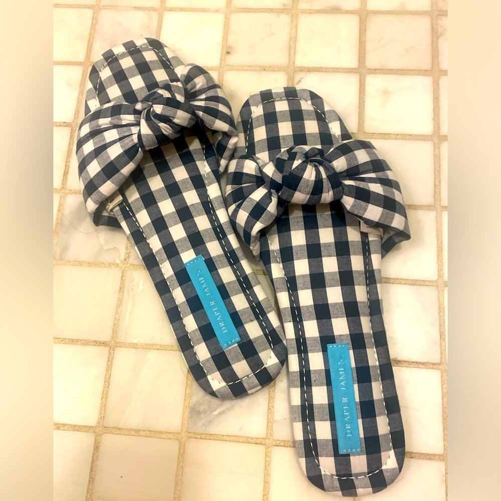 Draper James Blue Gingham Knot Slide Sandals